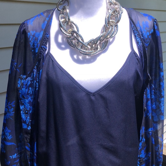 Navy Floral Shirt Dress by Express - Picture 15 of 16